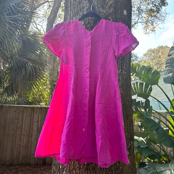 Hot Pink Silk Button Down Dress Vintage Feu Follez - Picture 12 of 12